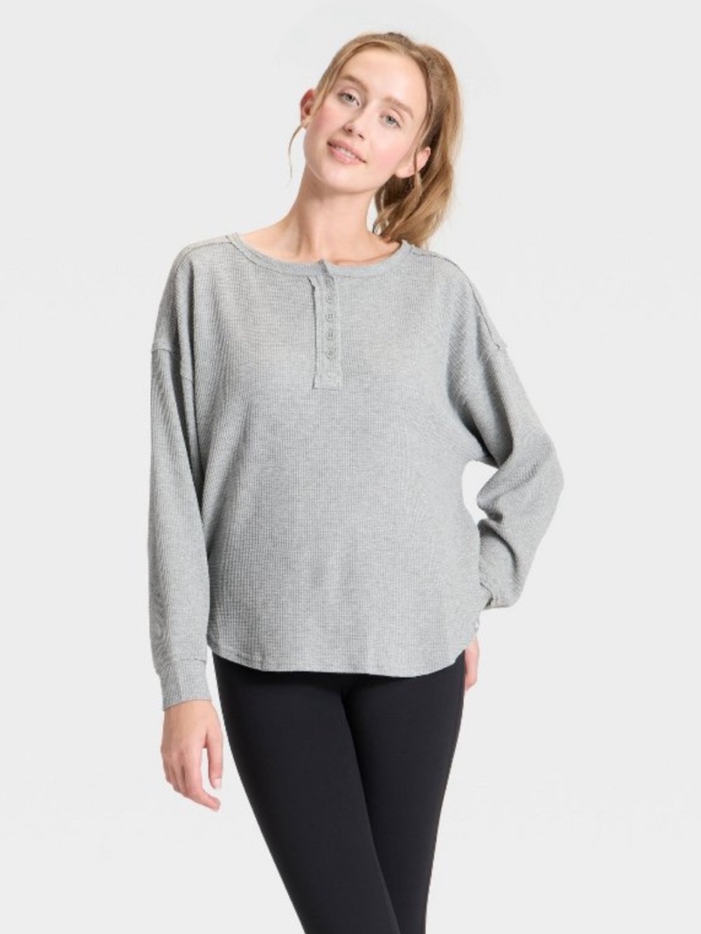JoyLab Gray Waffle Henley Sweatshirt oversized